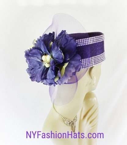 Purple Yellow Luxury Pillbox Wedding Hat For Women