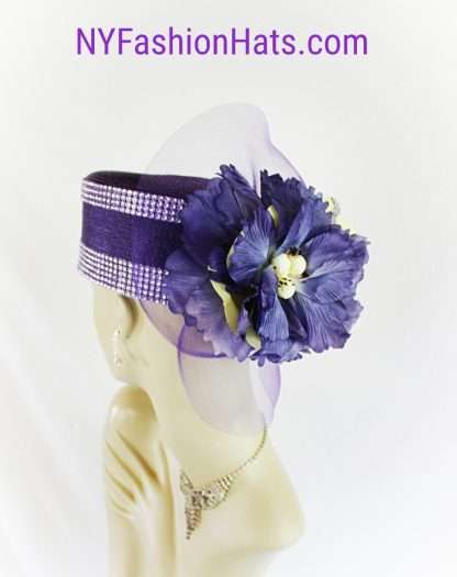 Purple Yellow Luxury Pillbox Wedding Hat For Women