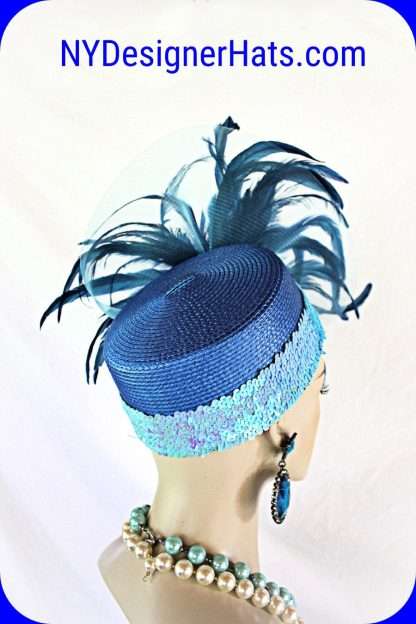 Royal Blue Turquoise Luxury Pillbox Hat For Women