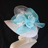 White Turquoise Aqua Big Bow Wide Brim Hat