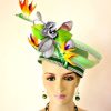 Lime Kelly Green Shaped Pillbox Wedding Bridal Hat Headpiece