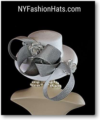 White Silver Gray Shaped Pillbox Wedding Bridal Hat Headpiece