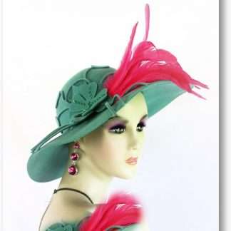 Couture Jade Green Hot Pink Wide Brim Designer Winter Fashion Hat