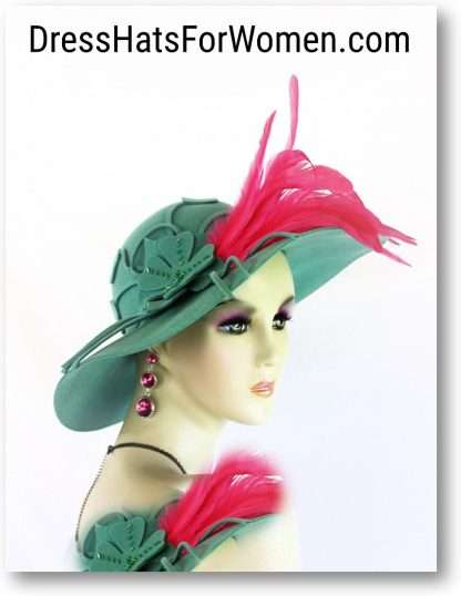 Couture Jade Green Hot Pink Wide Brim Designer Winter Fashion Hat