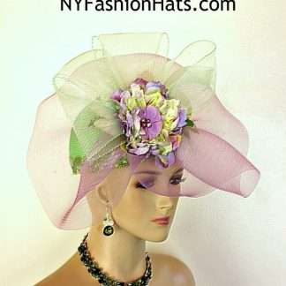 Couture Lime Green Lavender Purple Designer Pillbox Hat