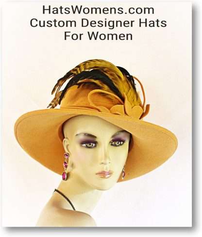 Couture Mustard Yellow Winter Wool Designer Hat For Women