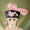 Couture Navy Blue And Pink Sculptured Pillbox Fashion Hat"Breeze" Bridal Wedding Brides Statement Hat Headpiece