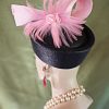 Couture Navy Blue And Pink Sculptured Pillbox Fashion Hat"Breeze" Bridal Wedding Brides Statement Hat Headpiece