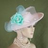 Couture White Mint Green Satin Bridal Hatinator Wedding Hat Brides