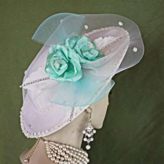 Couture White Mint Green Satin Bridal Hatinator Wedding Hat Brides