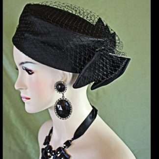 Formal Black Satin Pillbox Wedding Hat