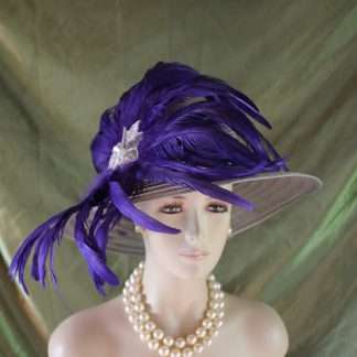 Formal Gray Purple Feathered Luxury Designer Hats