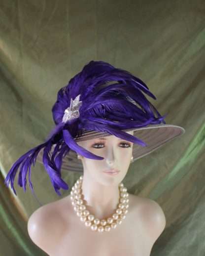 Formal Gray Purple Feathered Luxury Designer Hats