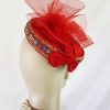 Formal Red Satin Handmade Vintage Style Pillbox Wedding Hat