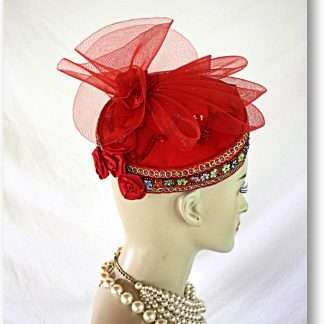 Formal Red Satin Handmade Vintage Style Pillbox Wedding Hat