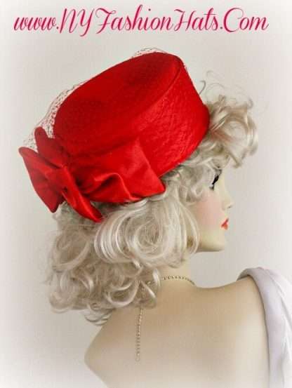 Formal Red Satin Pillbox Wedding Hat