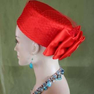 Formal Red Satin Pillbox Wedding Hat