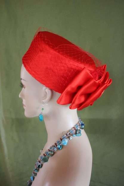 Formal Red Satin Pillbox Wedding Hat