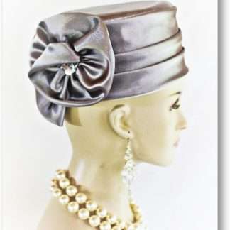 Gray Satin Pillbox Formal Church Temple Hat