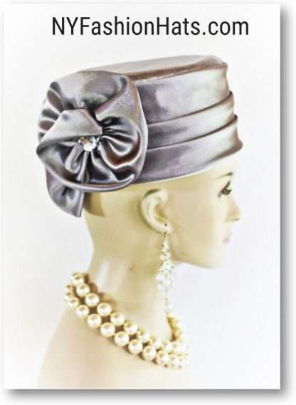 Gray Satin Pillbox Formal Church Temple Hat