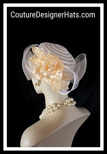 Haute Couture Beige Peach Sheer Pillbox Bridal Hat