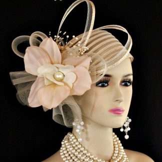 Haute Couture Beige Sheer Pillbox Bridal Hat