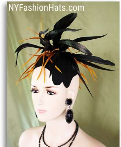 Haute Couture Black Gold Statement Wedding Fascinator Winter Headpiece