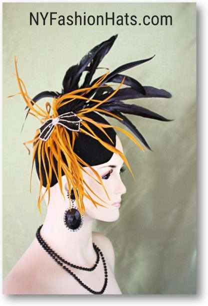 Haute Couture Black Gold Statement Wedding Fascinator Winter Headpiece