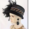 Haute Couture Black Winter Wool Vintage Style Glamorous Designer Feathered Hat
