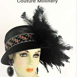 Haute Couture Black Winter Wool Vintage Style Glamorous Designer Feathered Hat