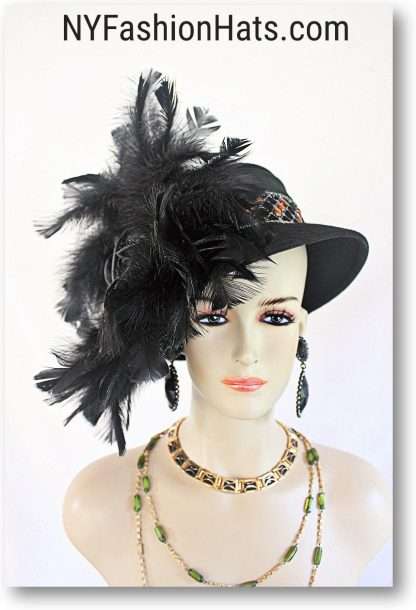 Haute Couture Black Winter Wool Vintage Style Glamorous Designer Feathered Hat