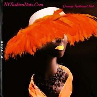 Women's Couture Designer White Orange Feather Fashion Hat