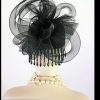 Silver Black Beaded Formal Wedding Pillbox Headpiece