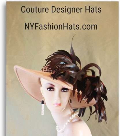 Haute Couture Motf Premium Beige Brown Exotic Feather Hat