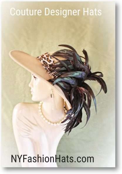 Haute Couture Motf Premium Beige Brown Exotic Feather Hat