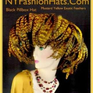 Haute Couture Premium Motf Statement Black Mustard Yellow Pillbox Hat