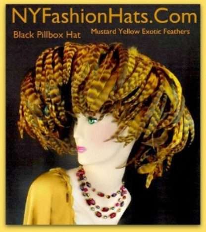 Haute Couture Premium Motf Statement Black Mustard Yellow Pillbox Hat