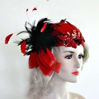 Haute Couture Red Black Cocktail Pillbox Hat