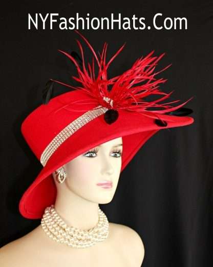 Haute Couture Red Luxury Winter Wool Abstract Wide Brim Hat