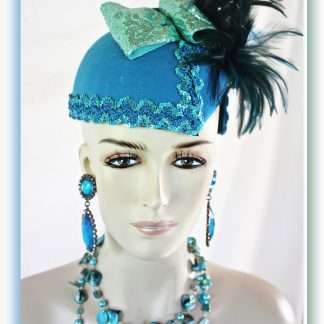 Haute Couture Statement Turquoise Blue Green Winter Cocktail Hat Wedding Fascinator For Women