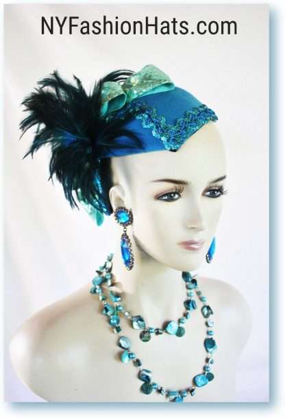 Haute Couture Statement Turquoise Blue Green Winter Cocktail Hat Wedding Fascinator For Women