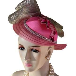 Hot Pink Satin Metallic Silver Haute Couture Designer Hat Women