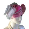 Hot Pink Satin Metallic Silver Haute Couture Designer Hat Women