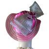 Hot Pink Satin Metallic Silver Haute Couture Designer Hat Women, Saucer Hat Fascinator Wedding Bridal Church, Formal Small Brim Dress Hat, - Image 8