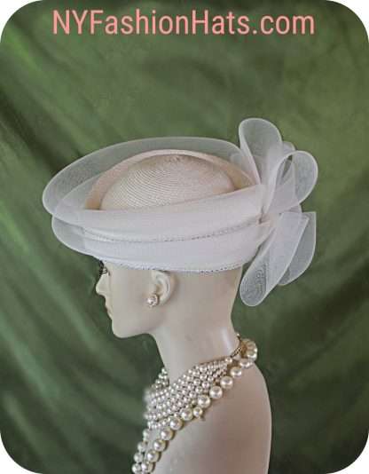 Ivory Beige Formal Wedding Bridal Pillbox Hat