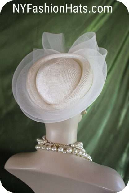 Ivory Beige Formal Wedding Bridal Pillbox Hat