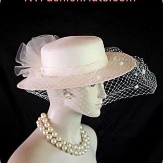 Ivory Beige Medium Brim Wedding Bridal Hat With A Birdcage Veil