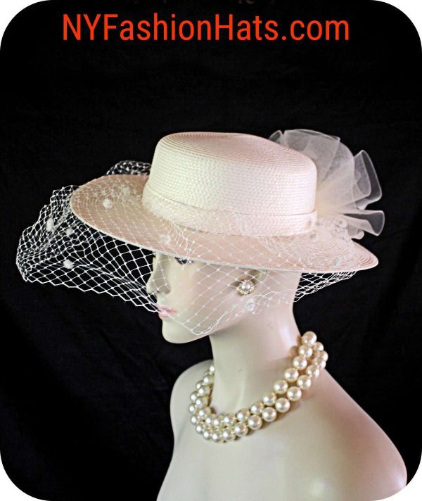 Ivory Beige Medium Brim Wedding Bridal Hat With A Birdcage Veil