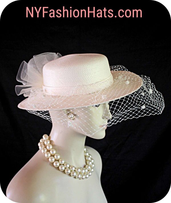 Ivory Beige Medium Brim Wedding Bridal Hat With A Birdcage Veil