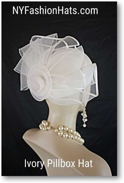 Ivory Big Bow Formal Wedding Bridal Pillbox Hat